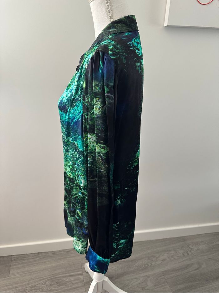 Chemisier en soie vert bleu et noir All Saints T40 L - photo numéro 3