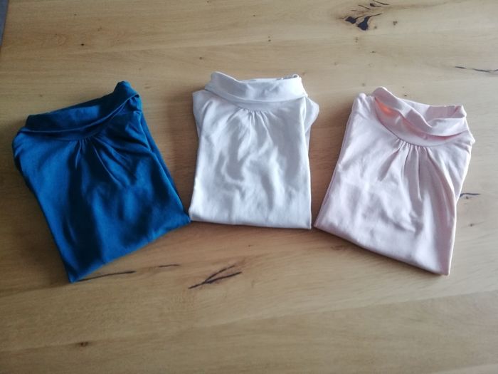 10 ans file lot de 3 tee-shirts manches longues cols montants type sous pull - photo numéro 4