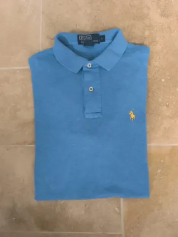 Polo Ralph Lauren homme S bleu clair logo jaune pima coton proche état neuf