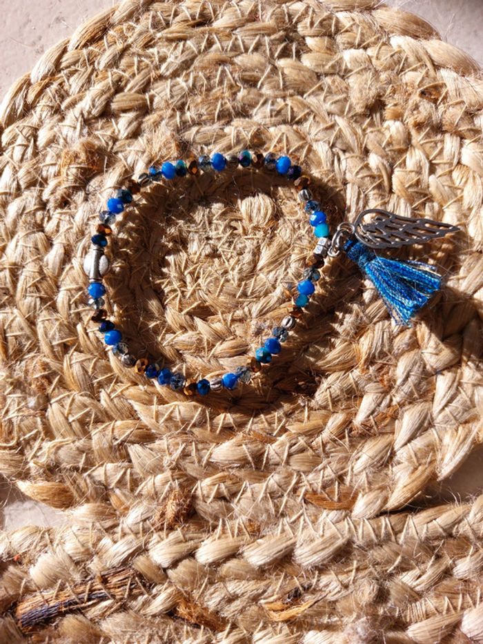 Bracelet bleu aile et pompon - photo numéro 2