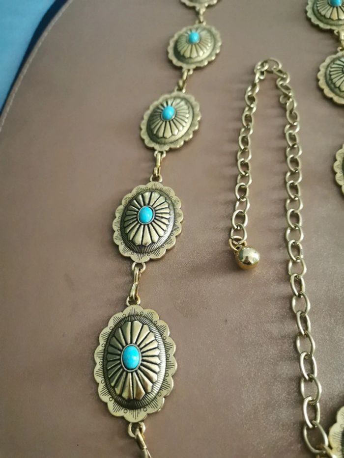 Ceinture Métal doré et bleu turquoise - photo numéro 2