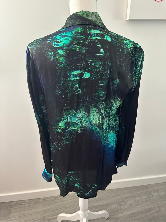 Chemisier en soie vert bleu et noir All Saints T40 L - photo numéro 4