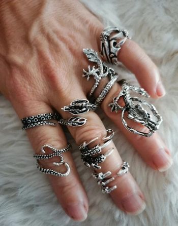 A36 lot de 7 bagues gothic biker rétro chromé ajustables