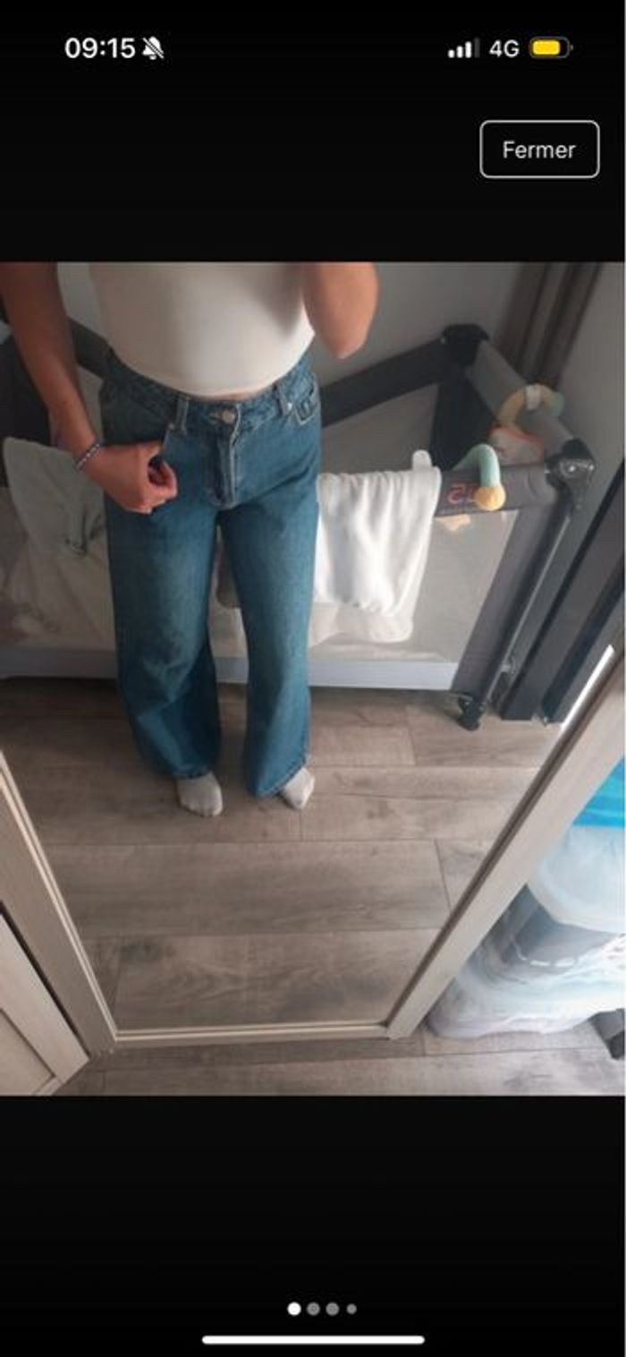 jeans wide leg bleu femme