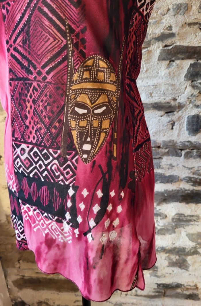 Débardeur bordeaux rose motifs africains Taille 34 - photo numéro 4