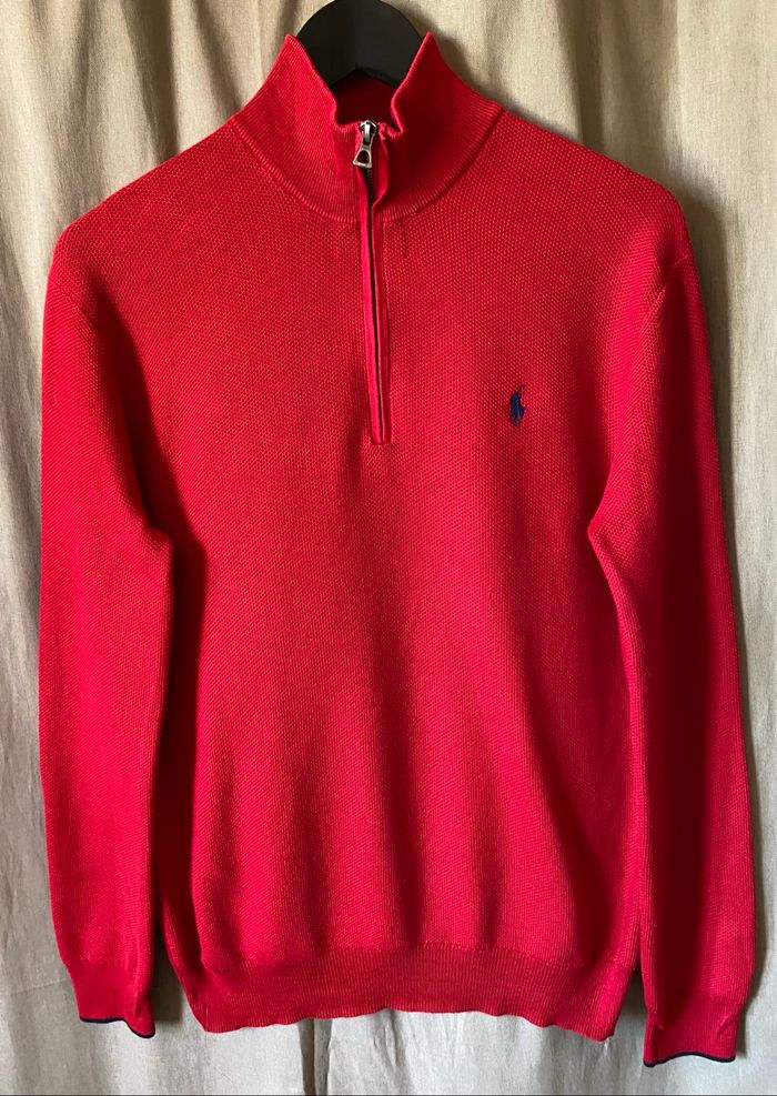 Pull demi-zip Ralph Lauren rouge - Taille S - Pima Coton - Très bon état - photo numéro 3