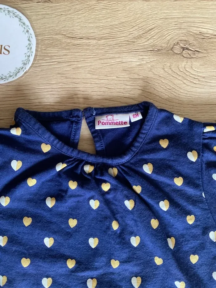 Sous pull manche longue bleu marine imprimé coeur bébé fille 6 mois Pommette - photo numéro 2
