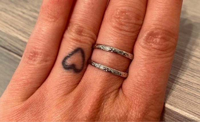 Bague ajustable argenté double anneaux tendance martelée acier inoxydable