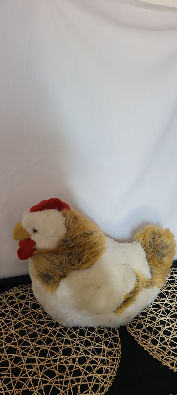 poule coq range pyjama doudou blanc rouge marron peluche ancien vintage non lavé nounours