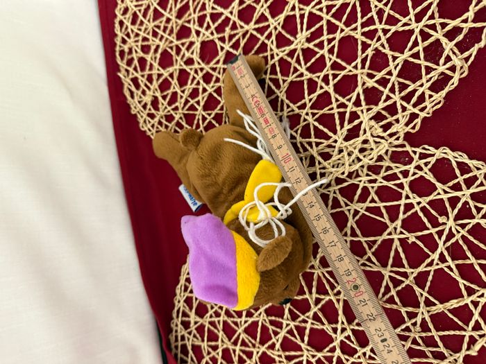 Doudou Ours brun marron couché Bonnet mauve POMMETTE - photo numéro 3