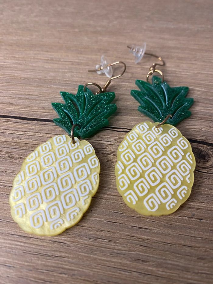 Boucles d oreilles acrylique ananas - photo numéro 3