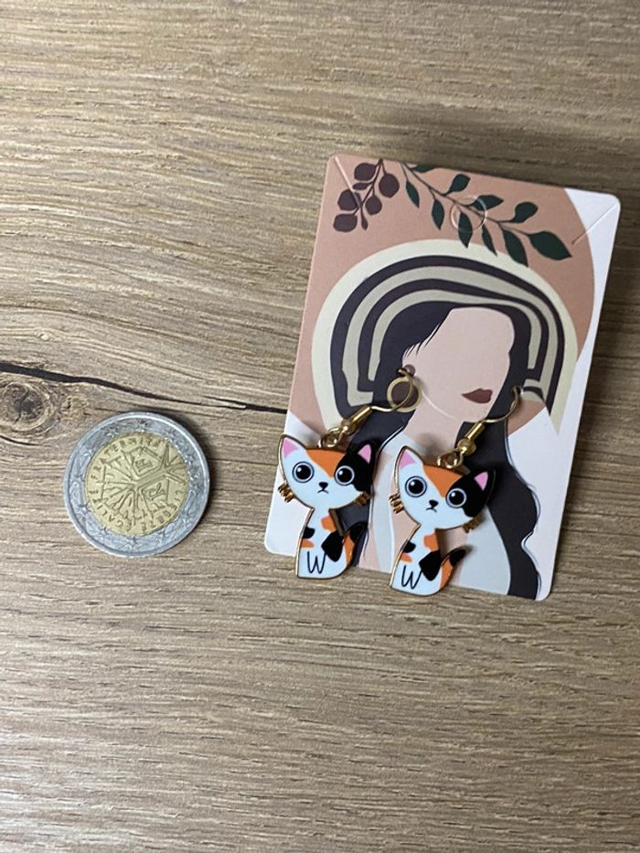 Boucles d oreilles chat acier - photo numéro 4