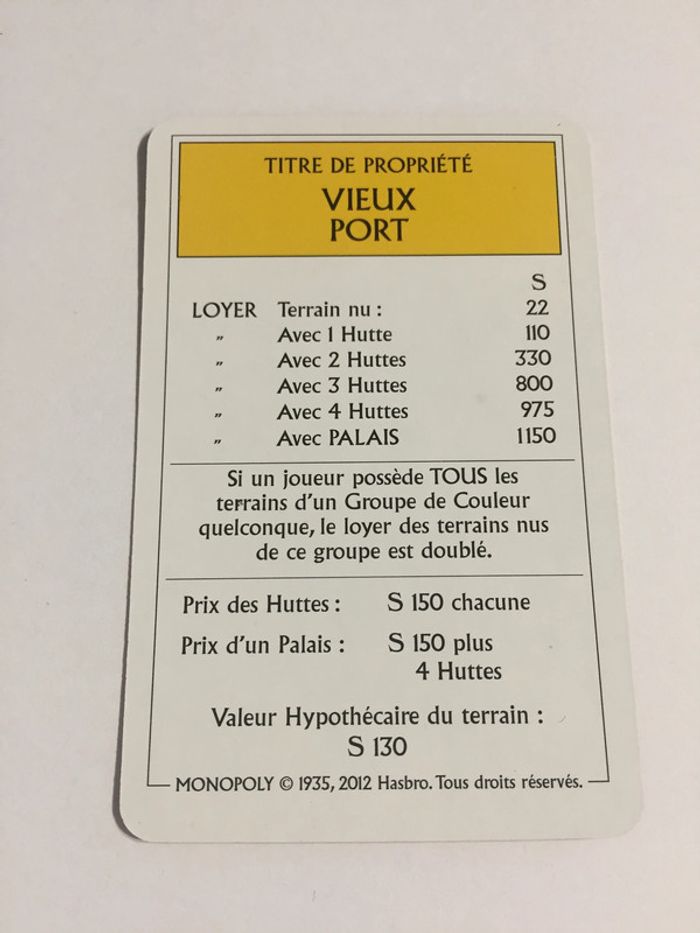 Carte vieux port pièce détachée jeu de société Monopoly le tour de Gaule d'Astérix Hasbro #A53