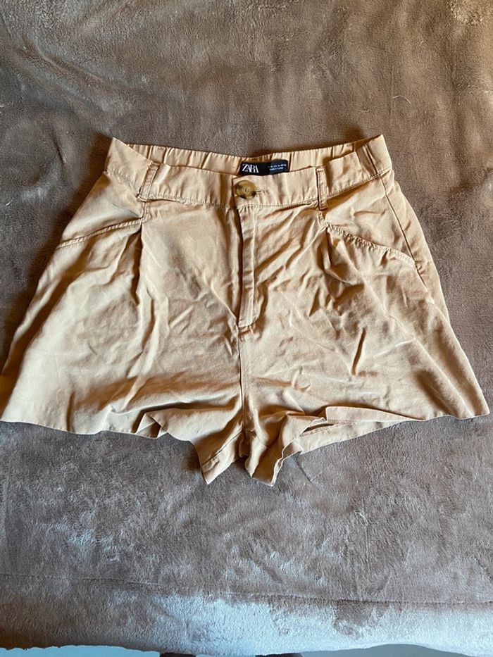 Short toile coton beige taille haute léger - photo numéro 2
