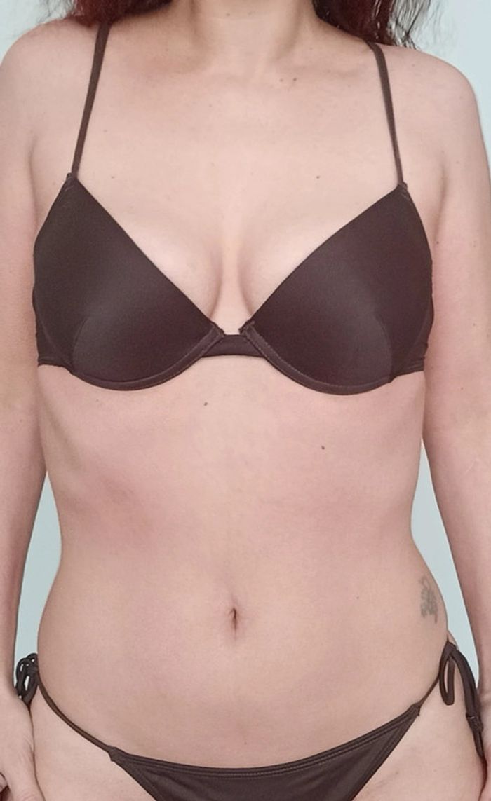 Bikini marron tanga a nouer taille 34/36 90b - photo numéro 7