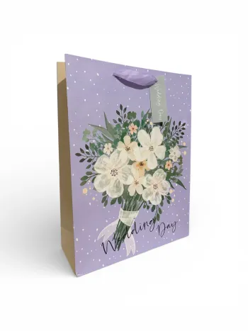 Sac cadeau « jour de mariage » motif bouquet de fleurs 32 x 42 x 11.5 cm Neuf