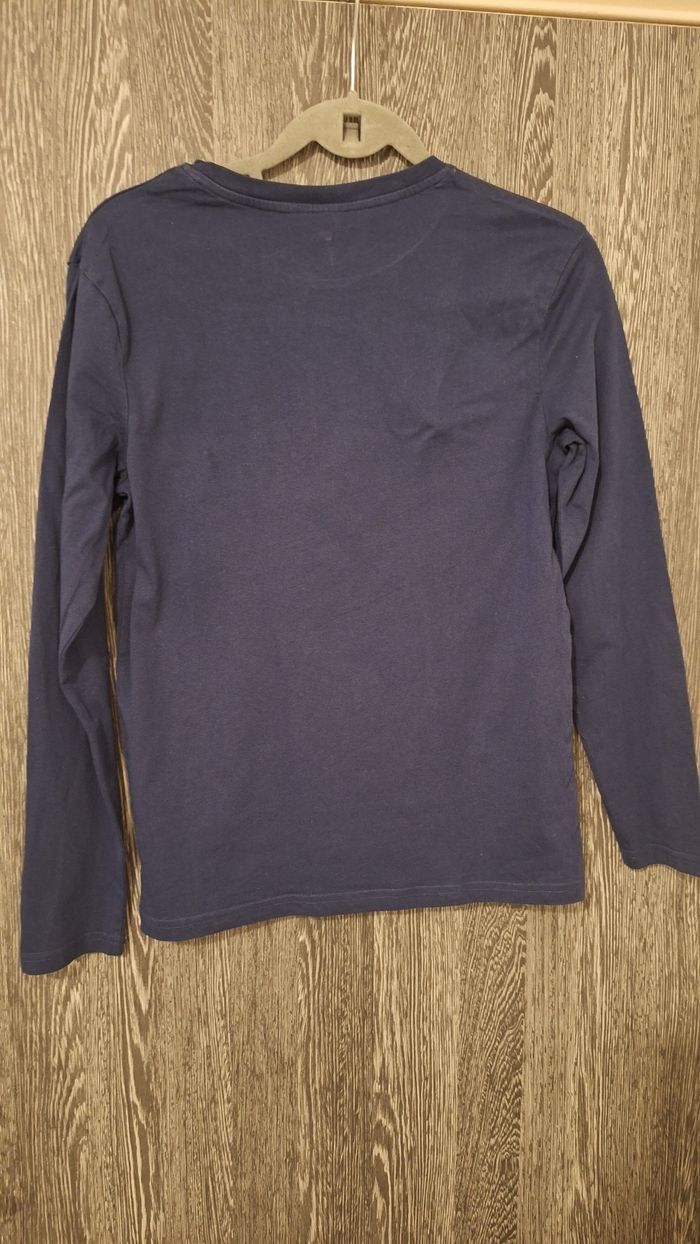 Tee-shirt manches longues bleu marine imprimé relief orange - photo numéro 2