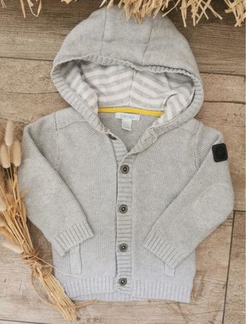 🎄Gilet en maille capuche Obaibi gris 18mois