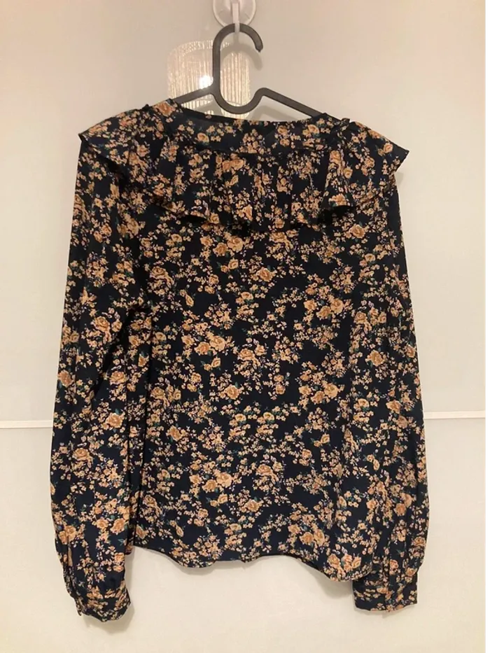 Blouse fleurie à volants bleu et marron - photo numéro 7