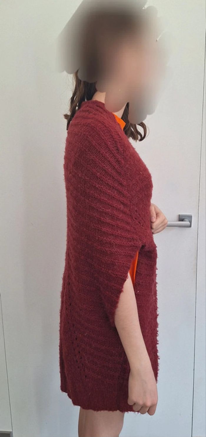 Chale/gilet en laine, alpaga et acrylique rouge bordeau femme S - photo numéro 4