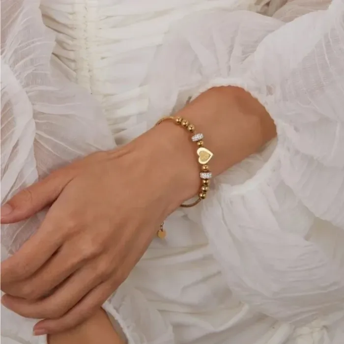 Bracelet Cœur Doré avec Perles et Strass - Élégance Intemporelle - photo numéro 2