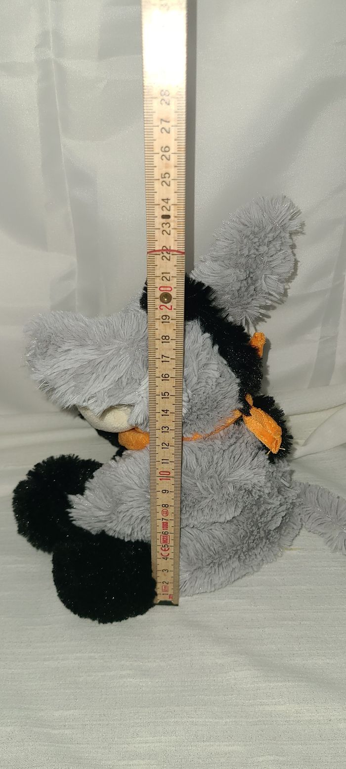 DOUDOU PELUCHE FIZZY ANE GRIS NOIR BLANC ECHARPE BANDANA ORANGE - photo numéro 5