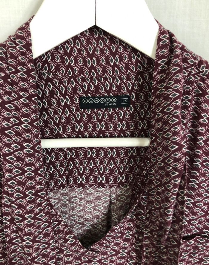 Blouse graphique violine à lavallière Bonobo XS / 34 36 comme neuve - photo numéro 17