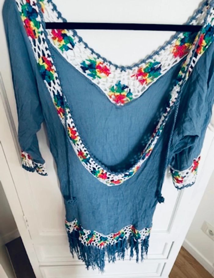 Robe plage à frange crochet taille unique oversize - photo numéro 3