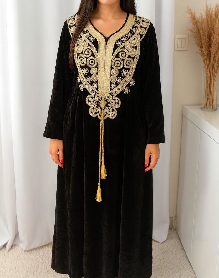 Robe maison en velours avec deux poches - photo numéro 5