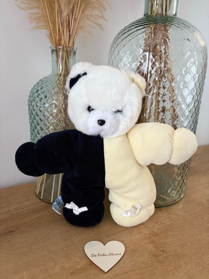 Ours en peluche vintage bicolore avec gilet – Années 1960-1970, 45 cm assis - France