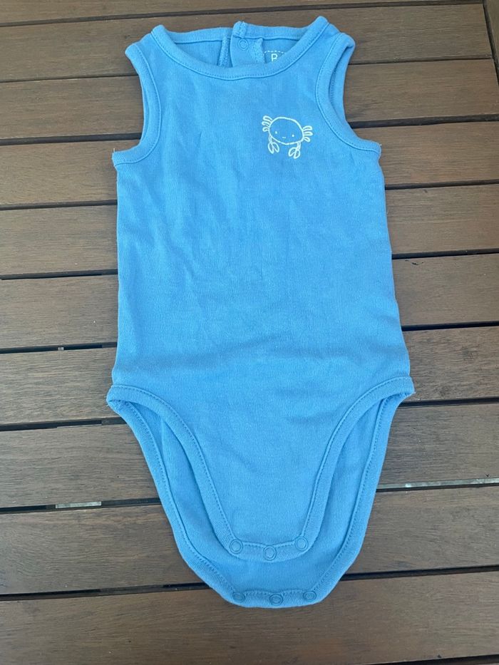 Lot 3 bodies bébé sans manches – bleu, blanc & motifs marins – 12 mois - photo numéro 3