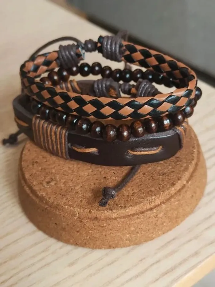 Montre carrée beige & noire, bracelets bruns - photo numéro 4