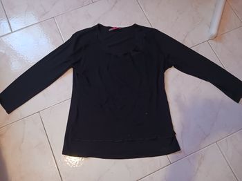 top noir manches longues 38 DPM by depech mod Bi matières superposés voile et coton