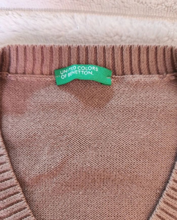 Pull fille 8 ans – Benetton – 100 % coton – marron clair - photo numéro 4