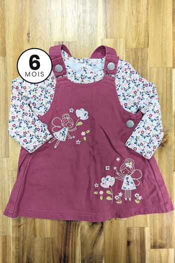 Ensemble Robe salopette + T-shirt manches longues - 6 mois