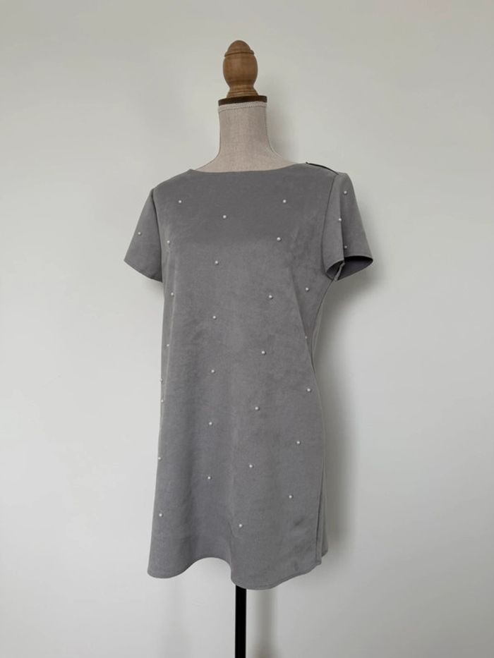 Robe tunique gris perle Kleid dress Vestido Vestito jurk jumpsuit femme volant mujer donna woman - photo numéro 4