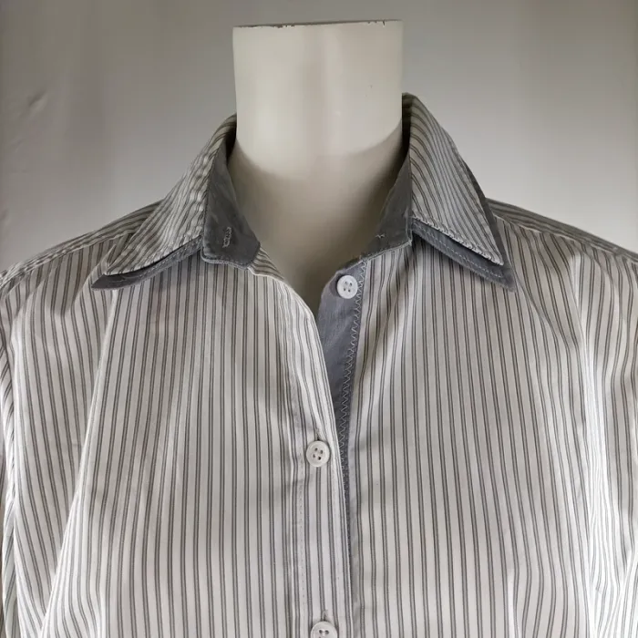 Chemise rayée Basler à col contrastant gris, manches longues, taille 42 A1181 - photo numéro 11
