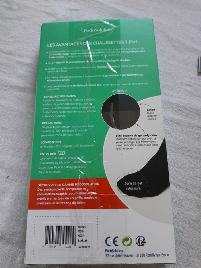 Chaussettes 3en 1 Podosolution orteils en marteau ou en griffe 35/38 neuves avec emballage - photo numéro 2