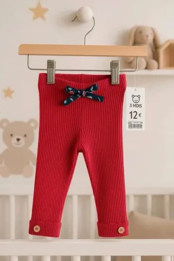 Legging bébé fille rouge côtelé Obaïbi – 3 mois