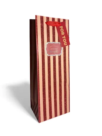 Sac bouteille cadeau beige et rouge 12,5 x 34,5 x 10 cm Neuf