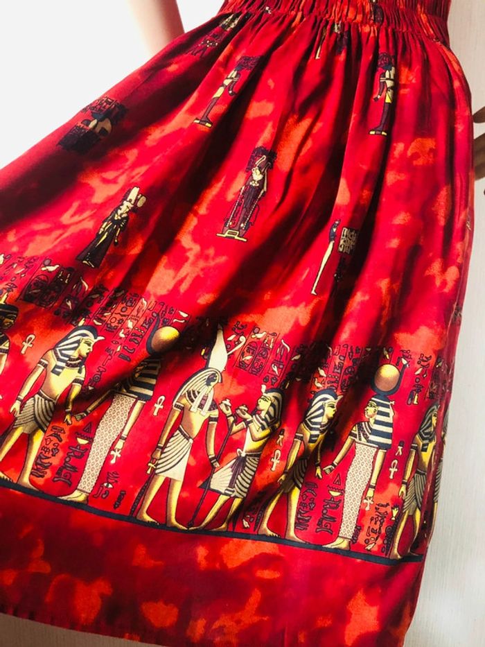 🌴Robe d’été ethnique fluide imprimé pharaons🌞Red summer dress Egyptian vibes🇪🇬 - photo numéro 10