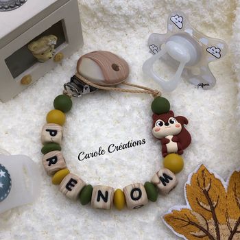 Attache tétine personnalisé entièrement en silicone écureuil 