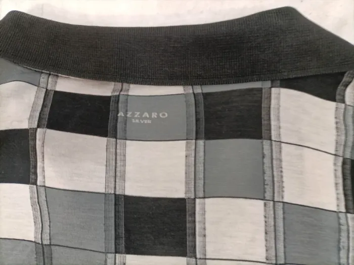 Polo Azzaro à carreaux noirs et gris, col côtelé, style vintage chic taille 46 estimée A1128 - photo numéro 6