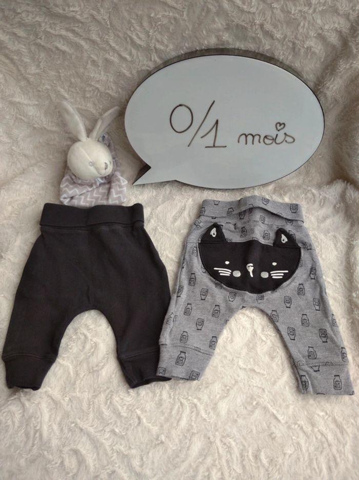 Lot de 2 pantalons confortables sarouel Mixte 0/1 mois Chat Milk you lait Tex Baby 100% coton