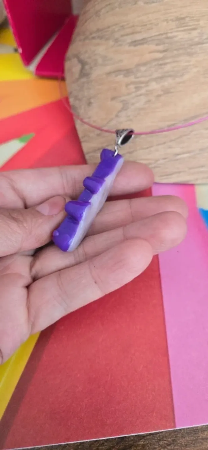 Collier crocodile bonbon violet fimo neuf - photo numéro 5