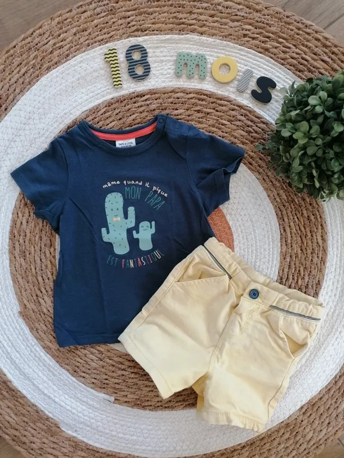 Ensemble short jaune + tee-shirt bleu marine - Tape à l'oeil - 18 mois