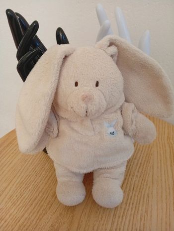 Peluche doudou lapin écru beige sweat à capuche babalu