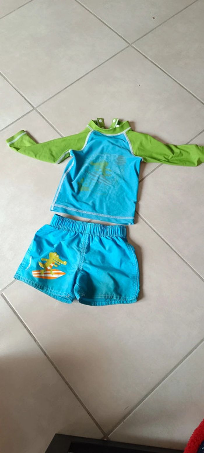 Lot t shirt UV + short bleu crocodile tribord Decathlon - photo numéro 7