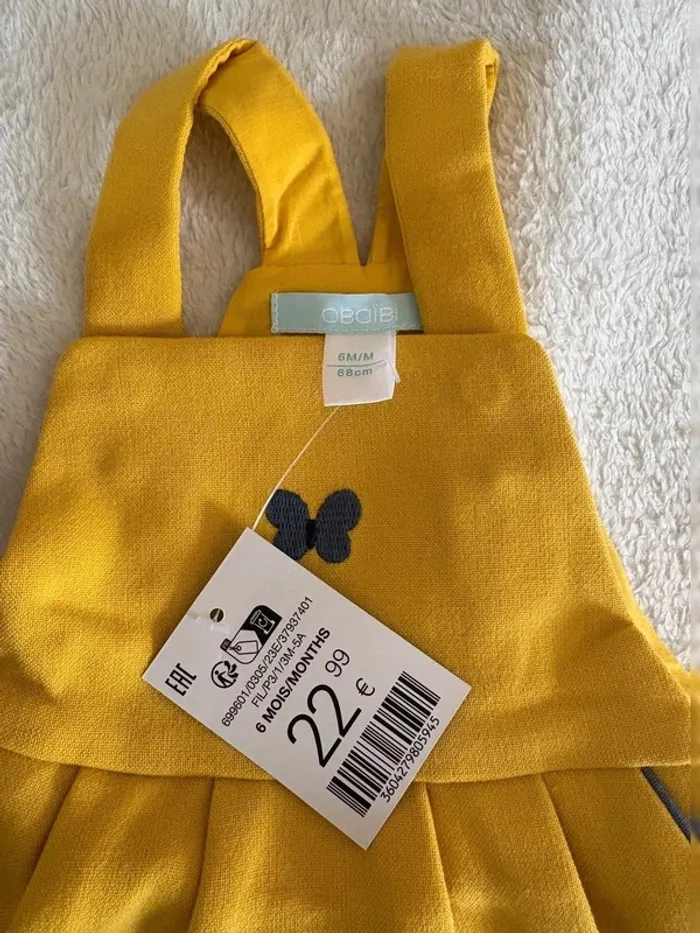 Robe salopette jaune bébé fille 6 mois – Obaïbi, neuve avec étiquette - photo numéro 4