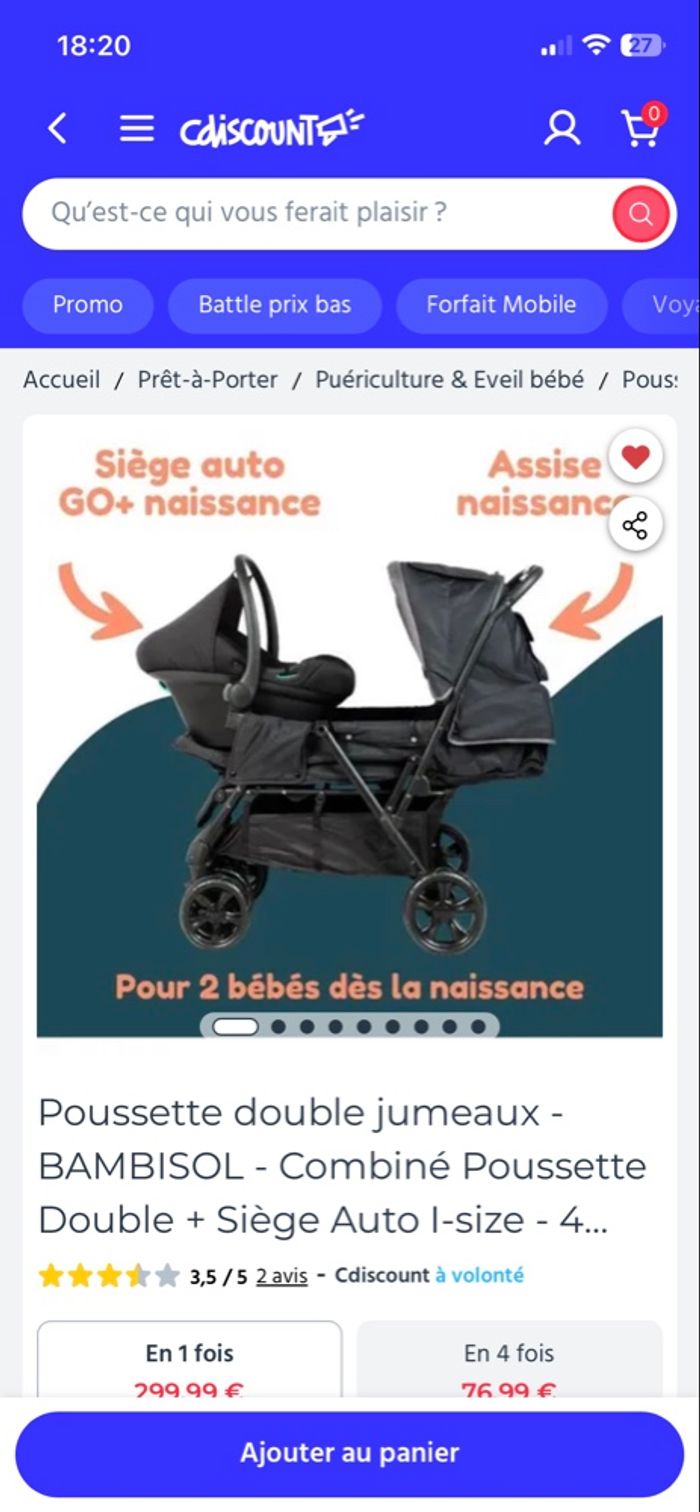 Poussette double + habillage de pluie - photo numéro 2